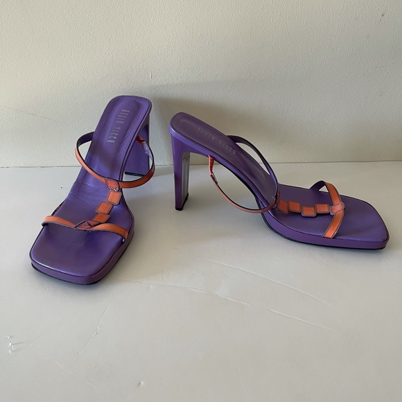 Bella Ricco Neon Orange Purple Square-toe Heels Size 9 - Picture 5 of 9